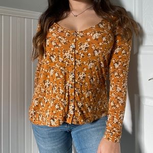 American eagle long sleeve top orange floral XS